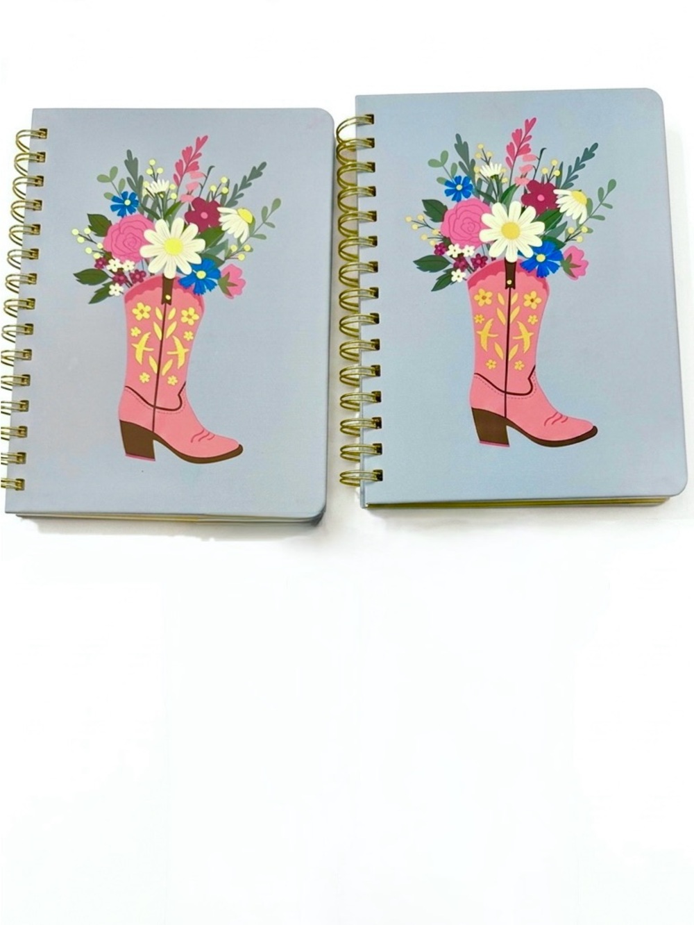 Up & Up Spiral Notebooks Floral Cowboy Boot Lined Blue Medium Lot of 2